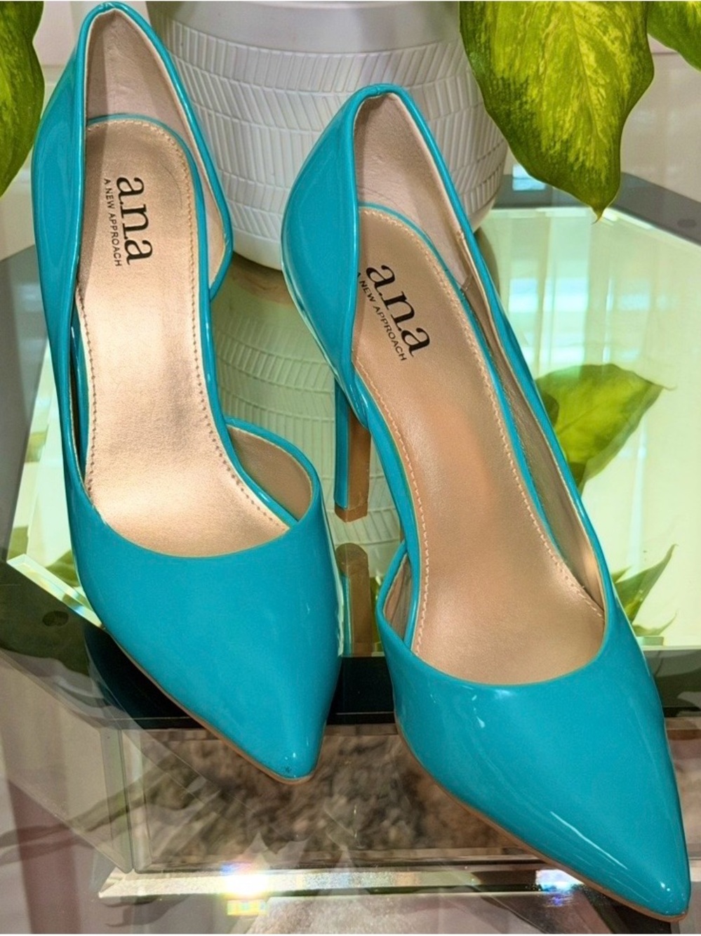 a.n.a Teal Patent Pointed-Toe Pumps